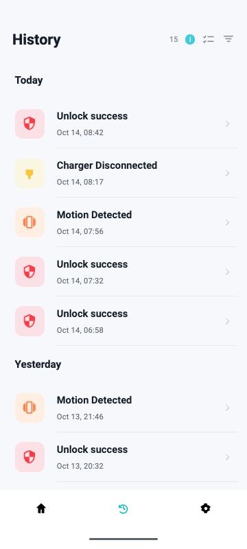 Example security history scrolling and opening session details